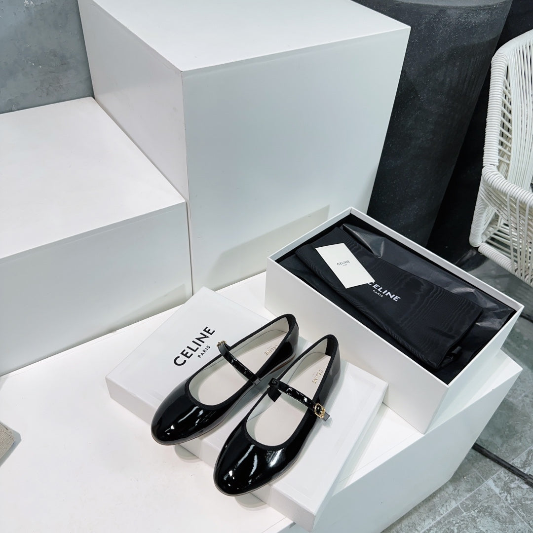 MARRY JANE FLAT IN BLACK PATENT CALFSKIN - 35