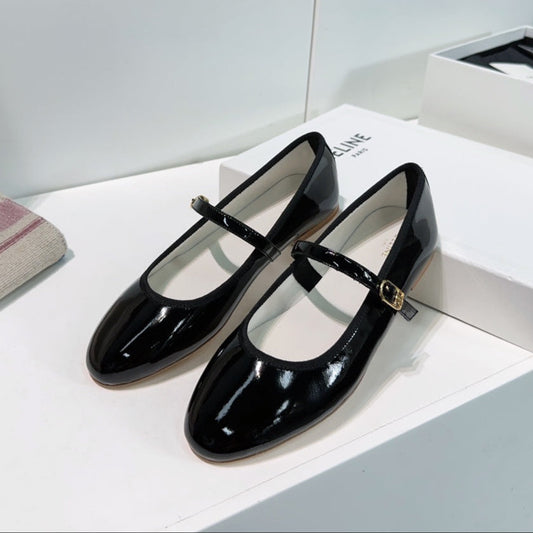 MARRY JANE FLAT IN BLACK PATENT CALFSKIN - 35