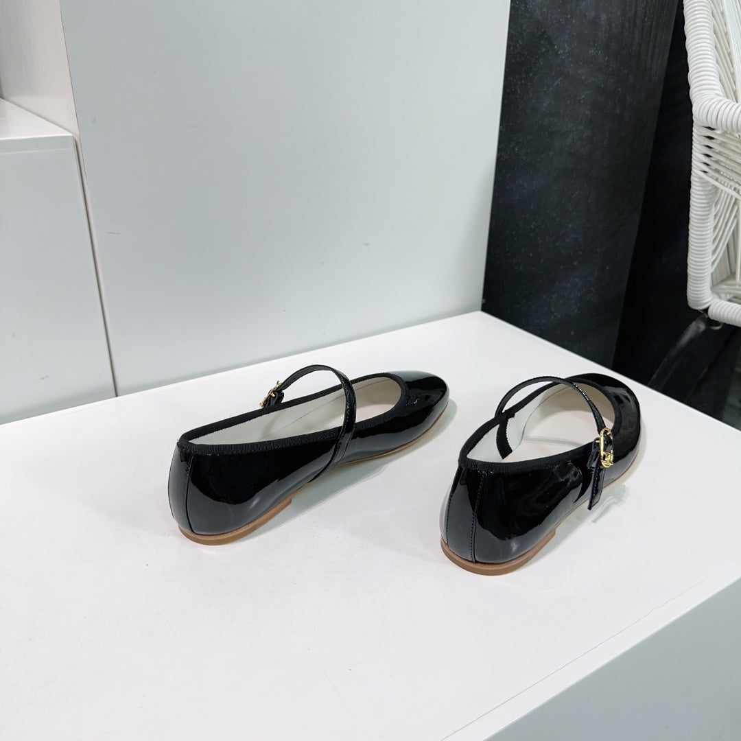 MARRY JANE FLAT IN BLACK PATENT CALFSKIN - 35