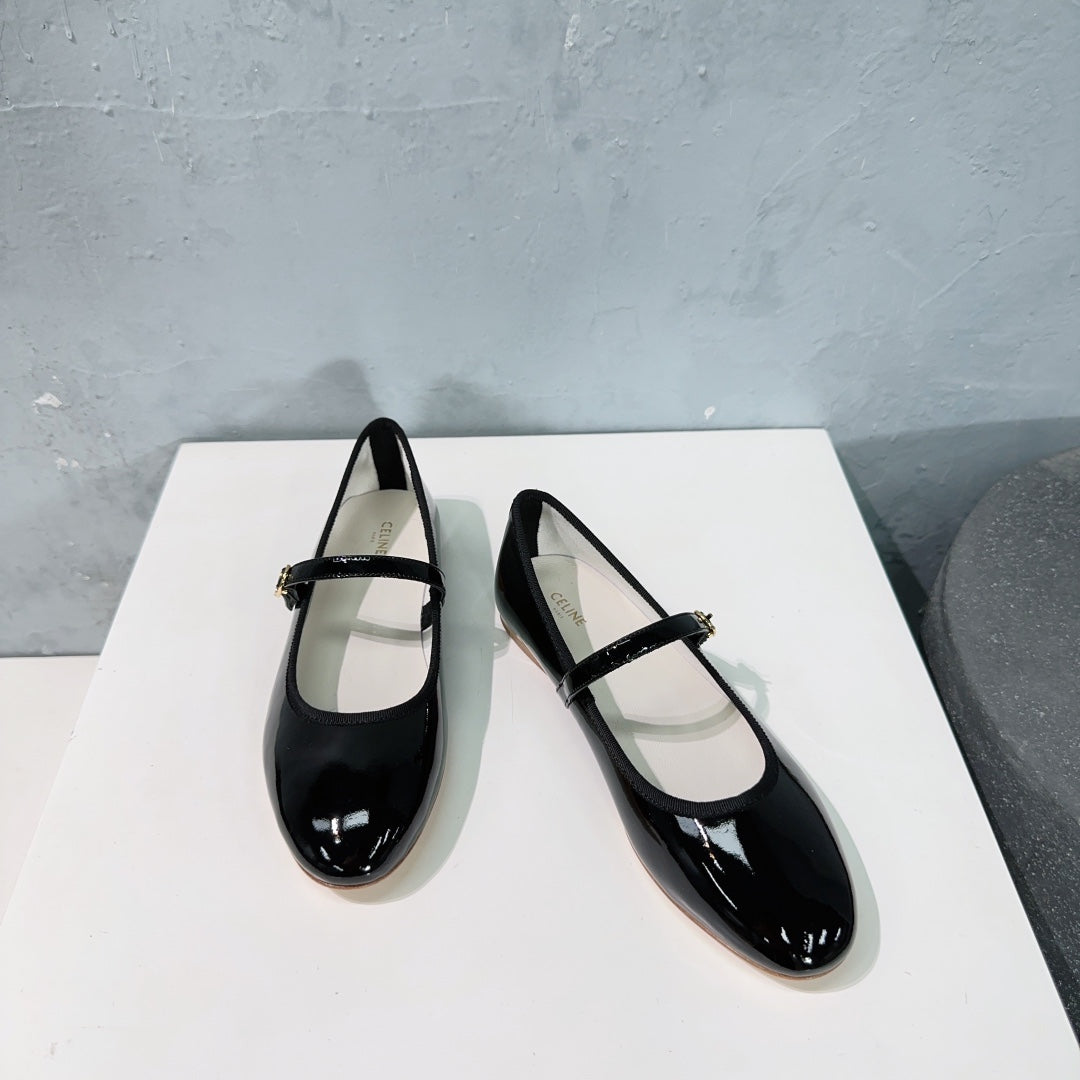MARRY JANE FLAT IN BLACK PATENT CALFSKIN - 35