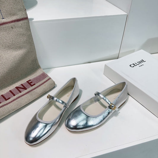 MARRY JANE FLAT IN SILVER CALFSKIN - 35