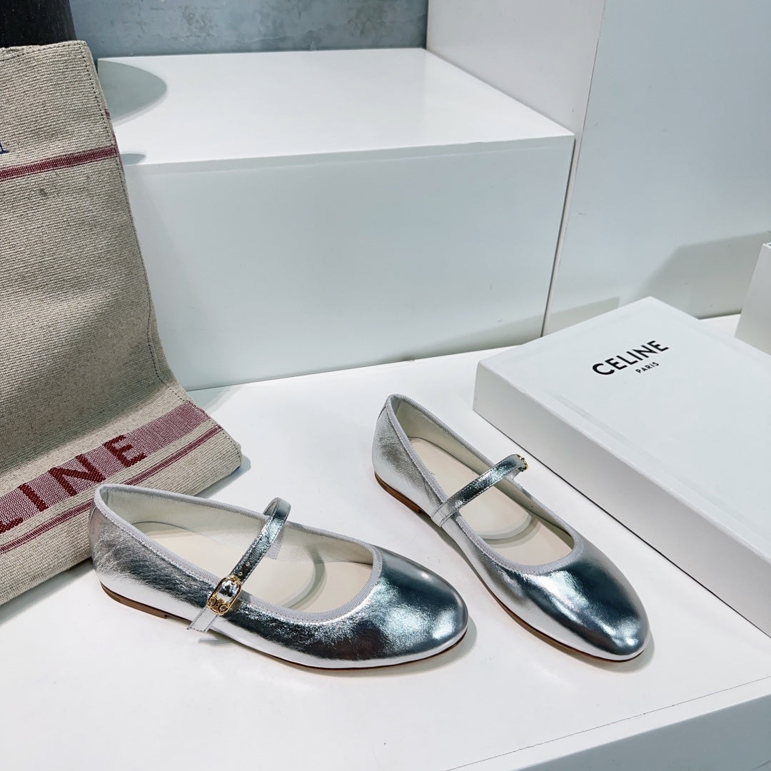 MARRY JANE FLAT IN SILVER CALFSKIN - 35