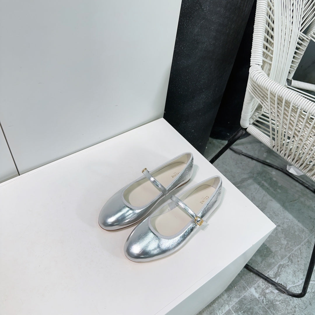MARRY JANE FLAT IN SILVER CALFSKIN - 35