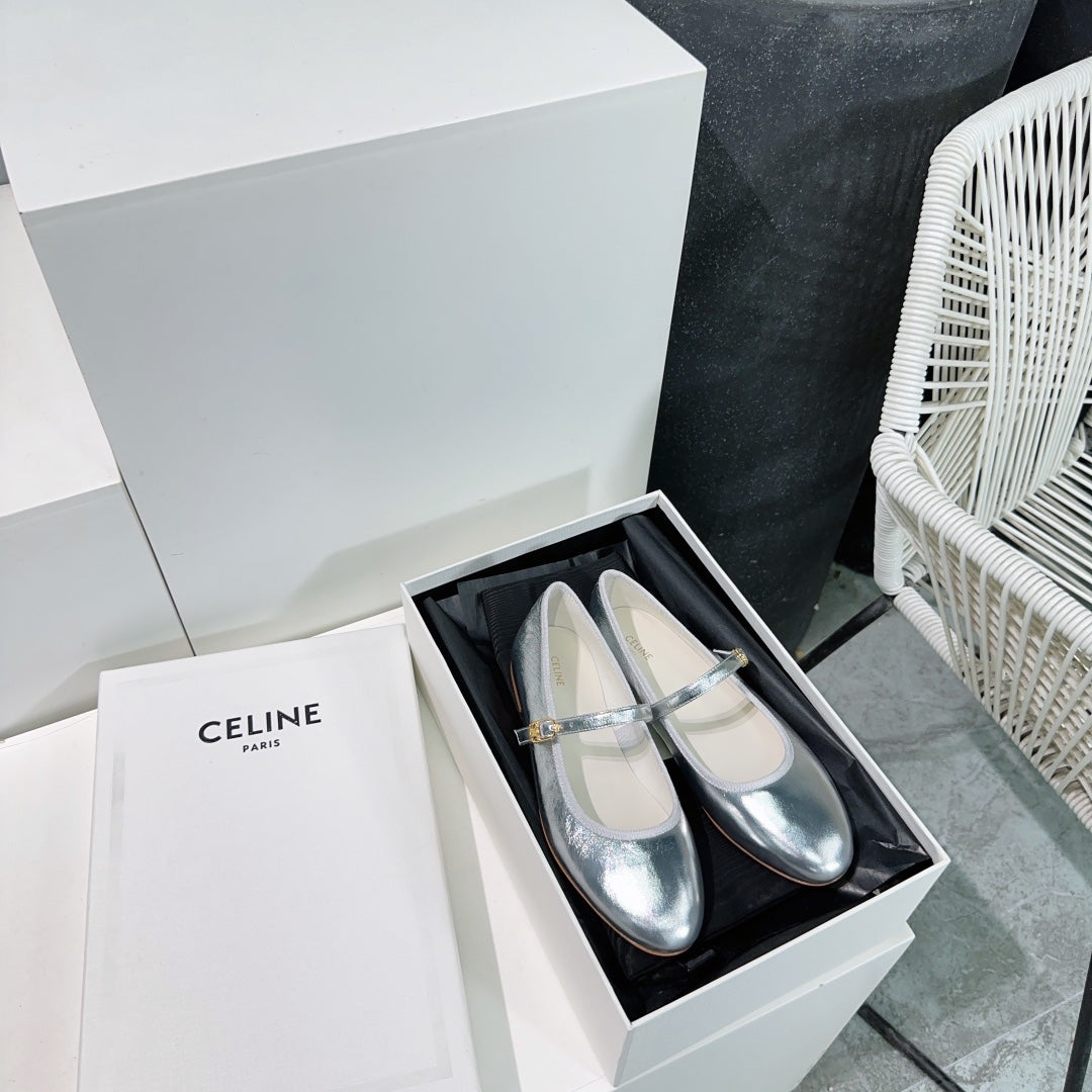 MARRY JANE FLAT IN SILVER CALFSKIN - 35