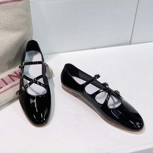 LES BALLERINES CELINE BABIES IN BLACK PATENT CALFSKIN - 35