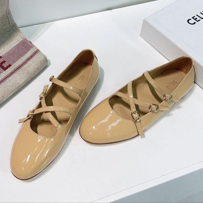 LES BALLERINES CELINE BABIES IN CAMEL BEIGE PATENT CALFSKIN - 35