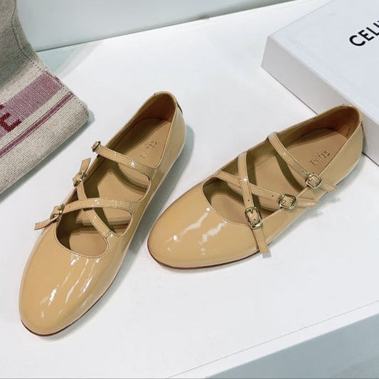 LES BALLERINES CELINE BABIES IN CAMEL BEIGE PATENT CALFSKIN - 35