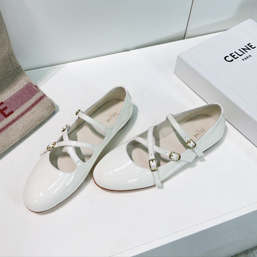 LES BALLERINES CELINE BABIES IN WHITE PATENT CALFSKIN - 35