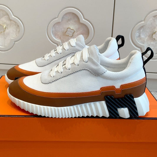 BOUNCING SNEAKER IN WHITE GRAPHIC MESH AND BRONZE BROWN CALFSKIN - 35
