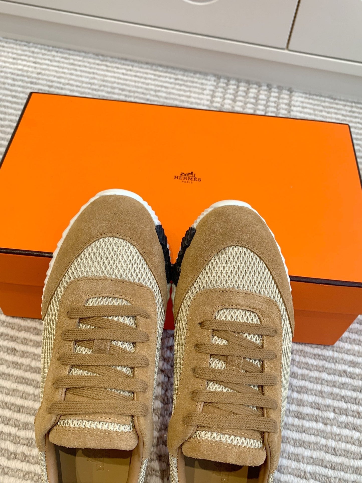 BOUNCING SNEAKER IN CIDER BROWN GRAPHIC MESH AND SUEDE - 35