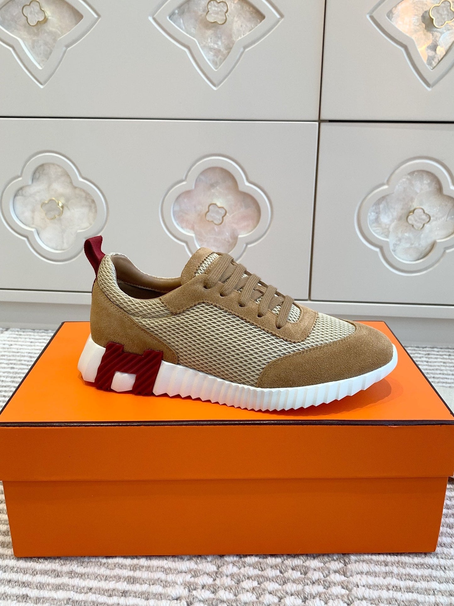 BOUNCING SNEAKER IN CIDER BROWN GRAPHIC MESH AND SUEDE - 35