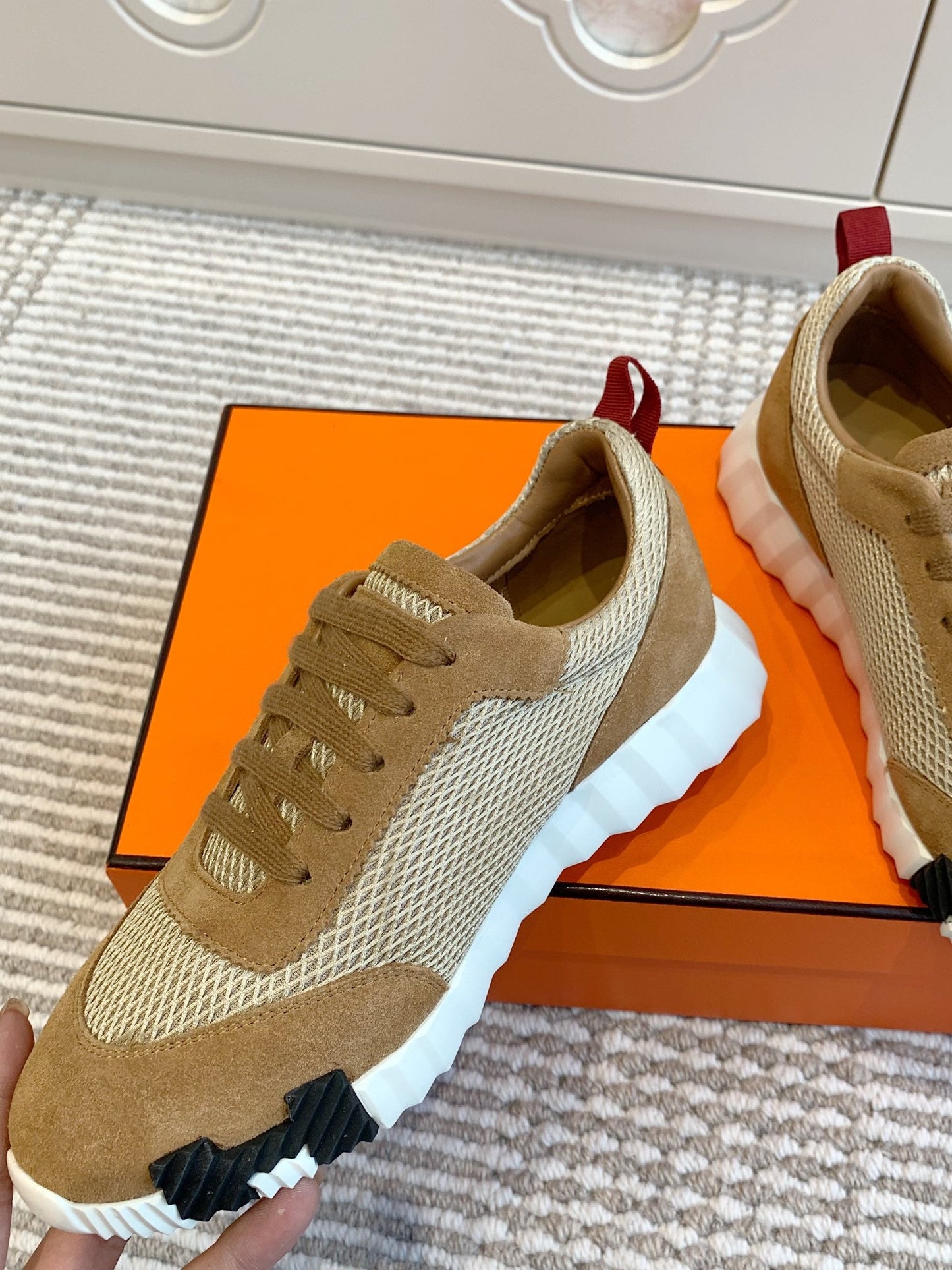 BOUNCING SNEAKER IN CIDER BROWN GRAPHIC MESH AND SUEDE - 35