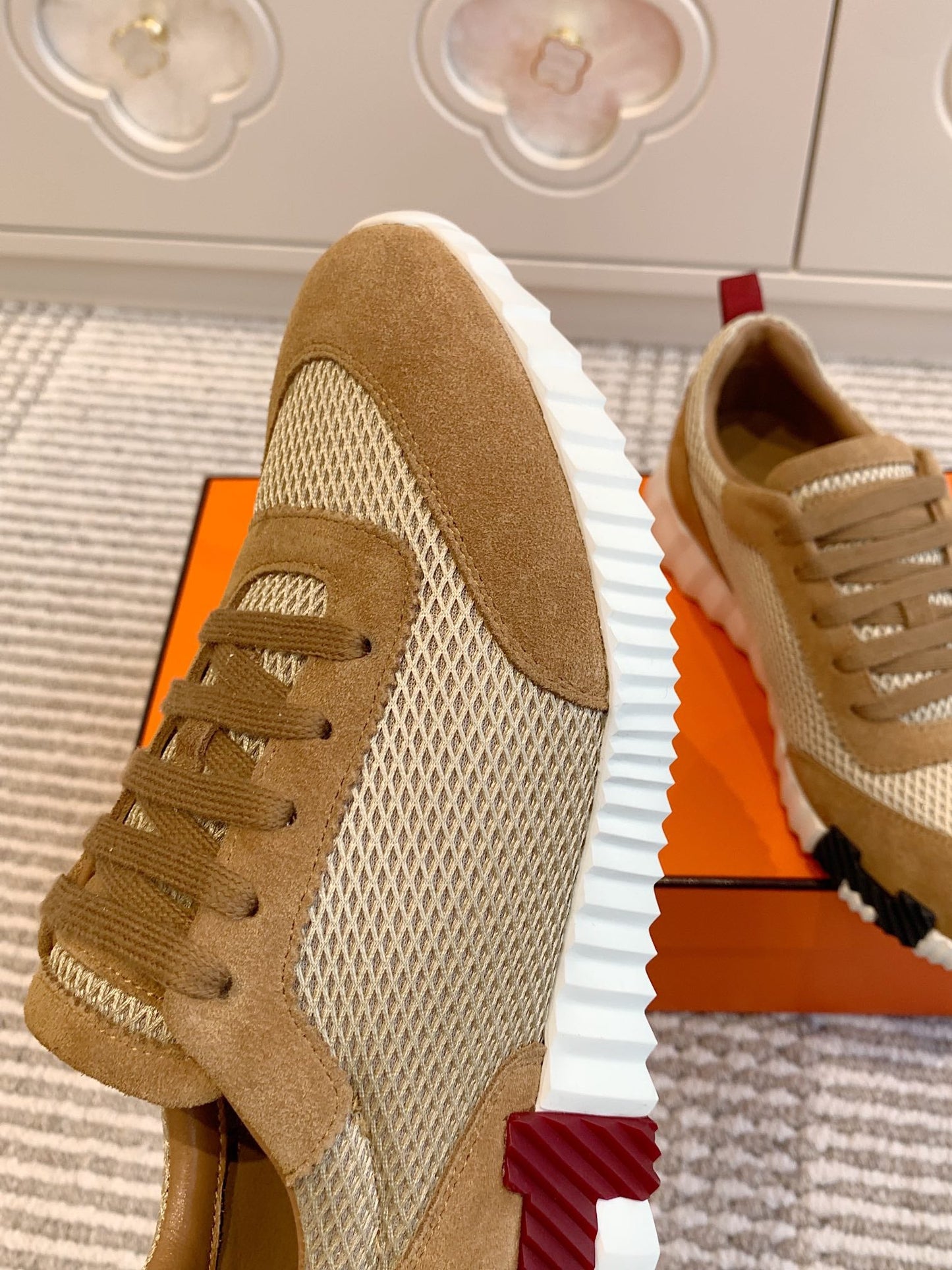 BOUNCING SNEAKER IN CIDER BROWN GRAPHIC MESH AND SUEDE - 35