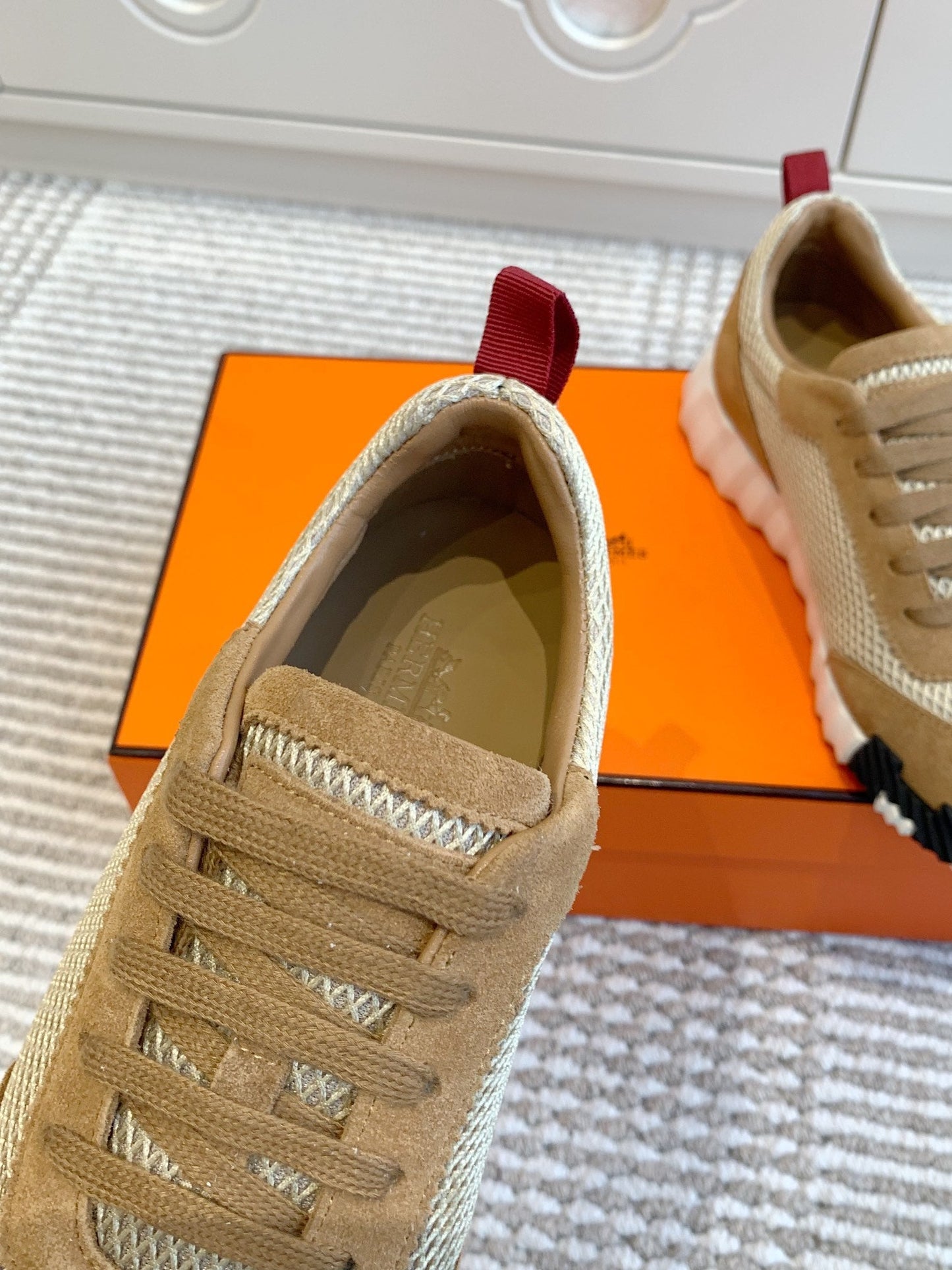 BOUNCING SNEAKER IN CIDER BROWN GRAPHIC MESH AND SUEDE - 35