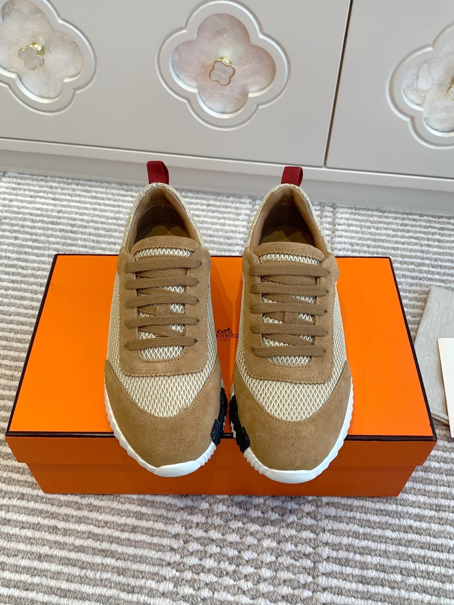 BOUNCING SNEAKER IN CIDER BROWN GRAPHIC MESH AND SUEDE - 35