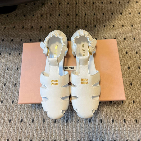 БОСОНІЖКИ-РИБАЛКИ MIUMIU 26S З БІЛОЇ ЖАТОЇ ШКІРИ НАППА З ТЕЛЯЧОЇ ШКІРИ