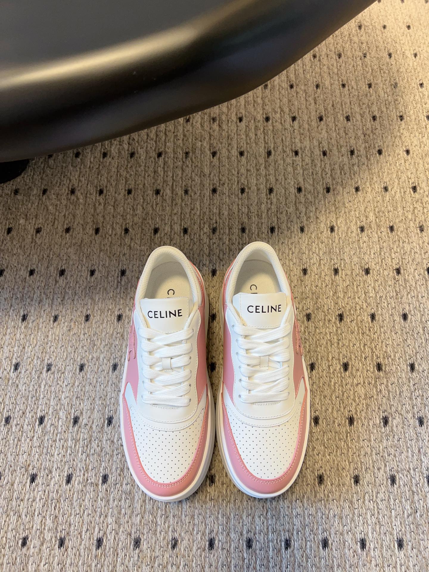 BLOCK SNEAKER WITH TRIOMPHE IN WHITE MIX BABY PINK CALFSKIN - 35