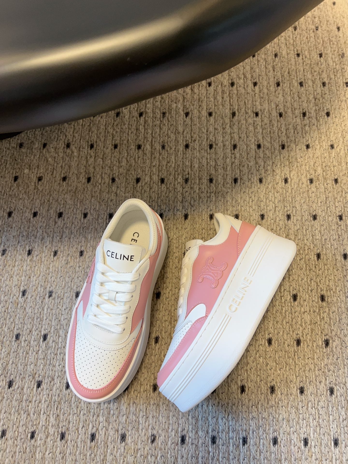 BLOCK SNEAKER WITH TRIOMPHE IN WHITE MIX BABY PINK CALFSKIN - 35