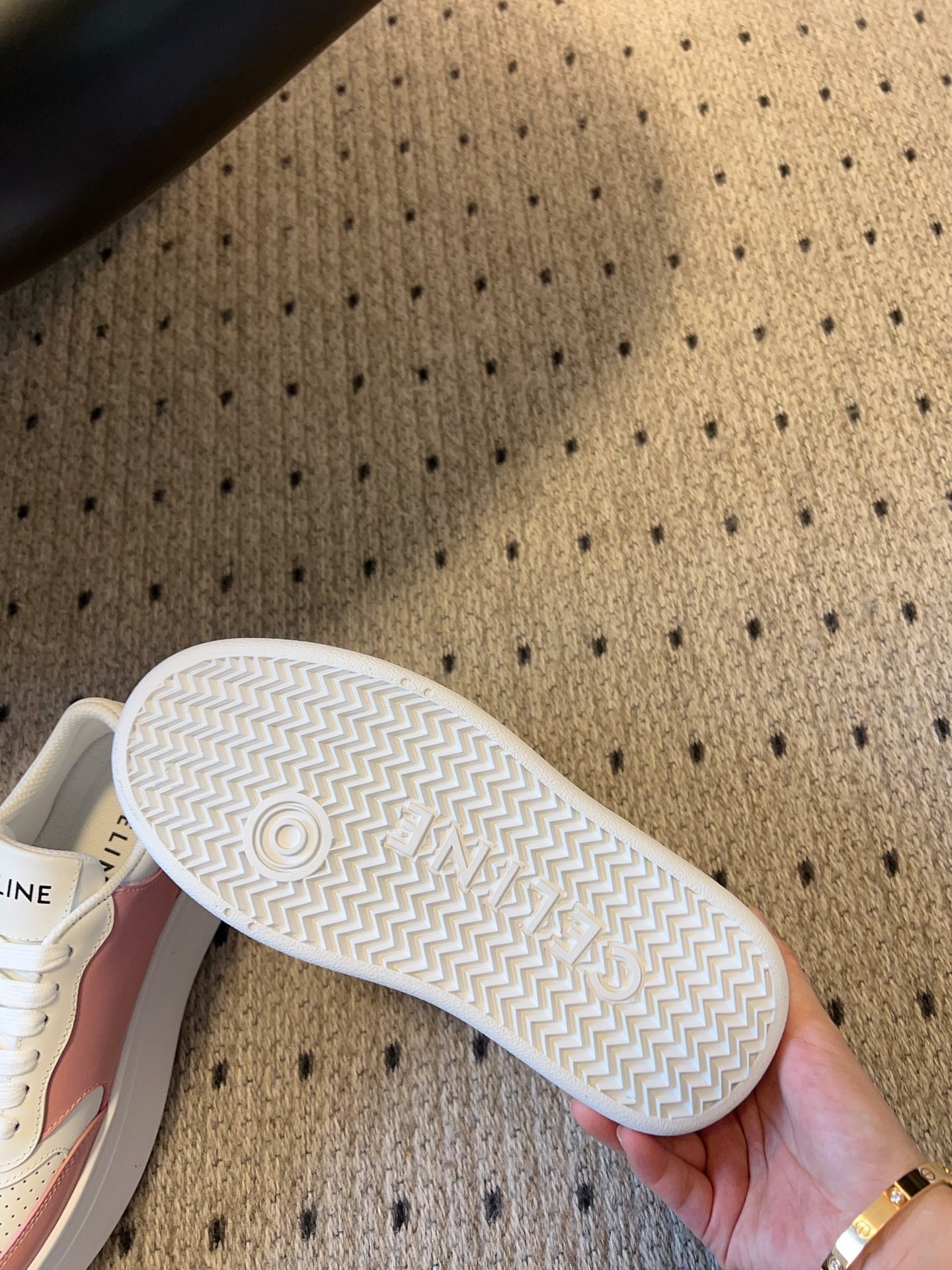 BLOCK SNEAKER WITH TRIOMPHE IN WHITE MIX BABY PINK CALFSKIN - 35