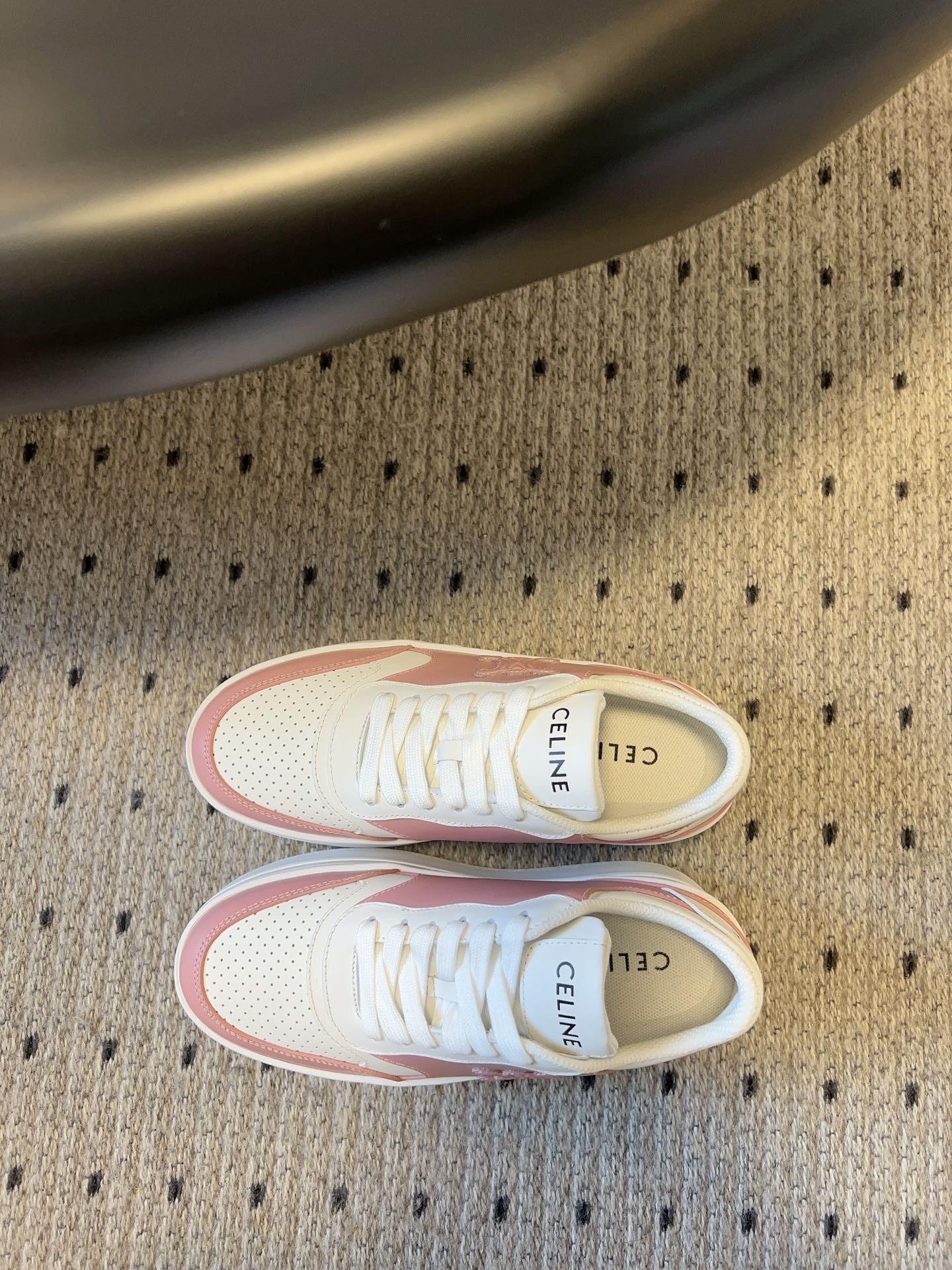 BLOCK SNEAKER WITH TRIOMPHE IN WHITE MIX BABY PINK CALFSKIN - 35