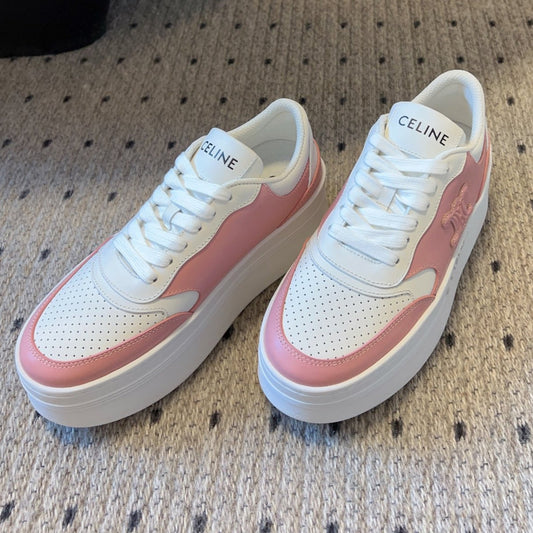 BLOCK SNEAKER WITH TRIOMPHE IN WHITE MIX BABY PINK CALFSKIN - 35
