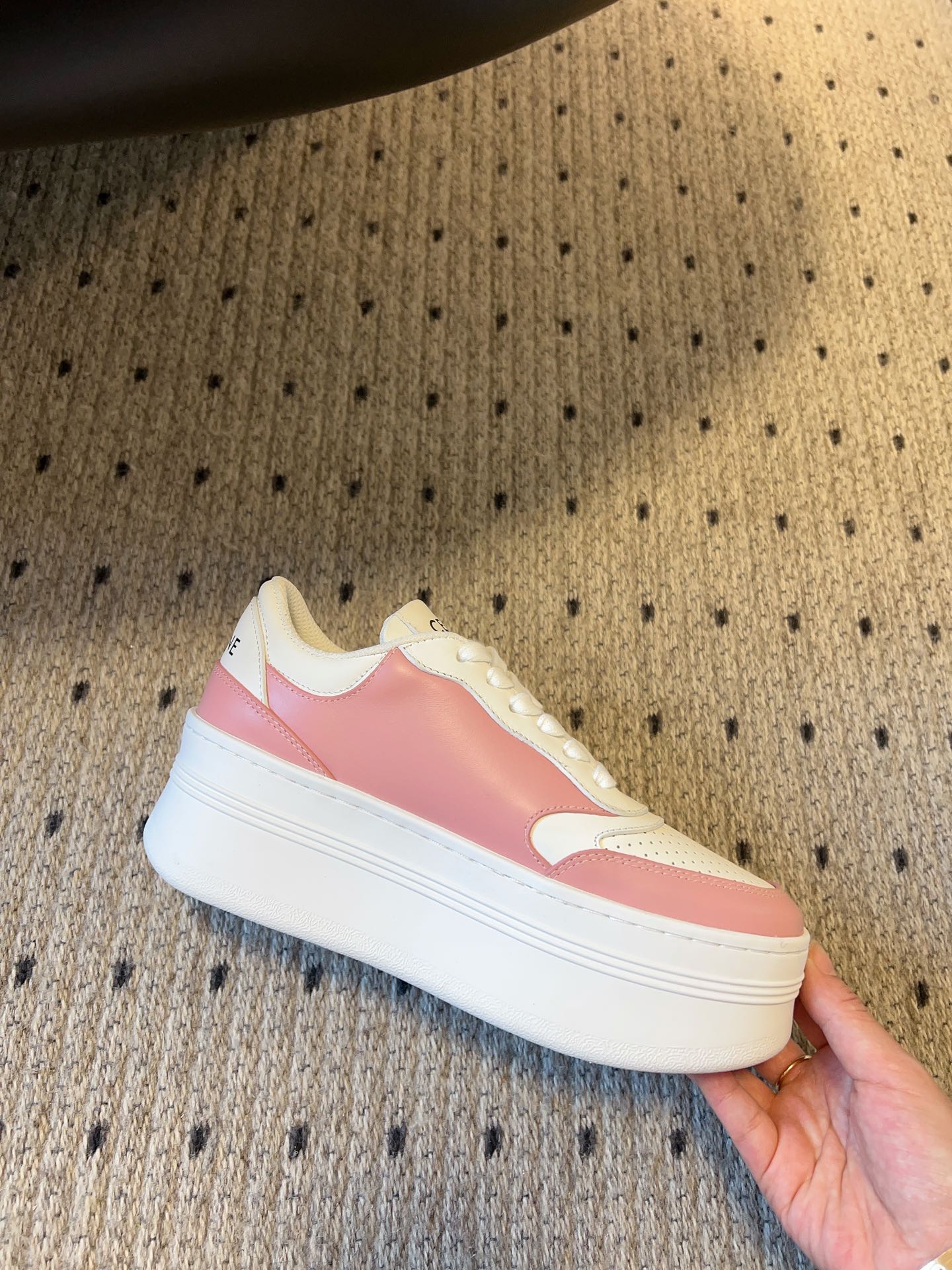 BLOCK SNEAKER WITH TRIOMPHE IN WHITE MIX BABY PINK CALFSKIN - 35