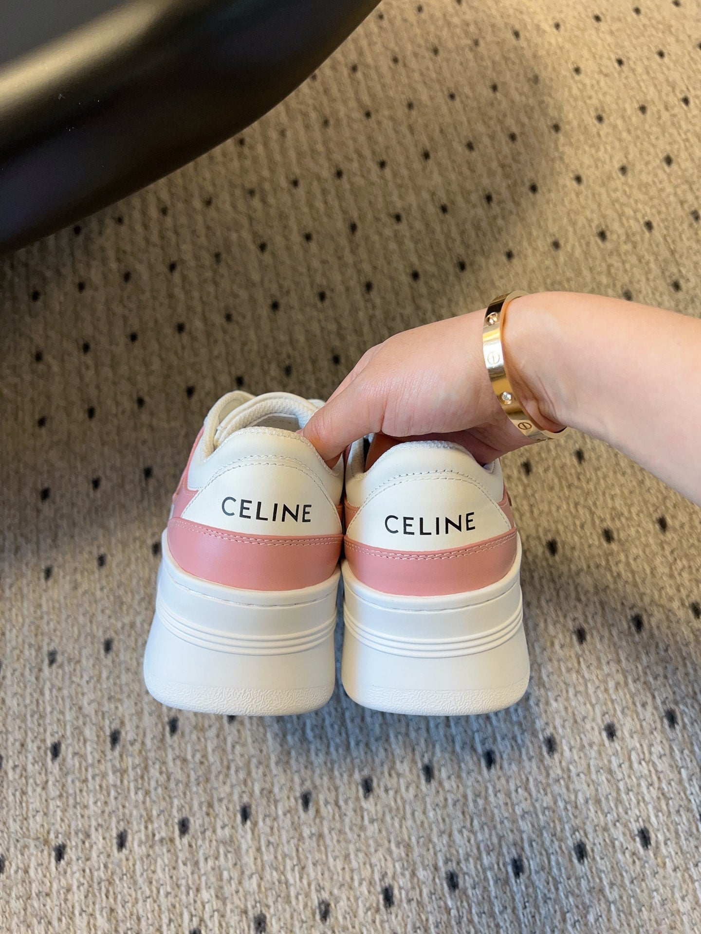 BLOCK SNEAKER WITH TRIOMPHE IN WHITE MIX BABY PINK CALFSKIN - 35