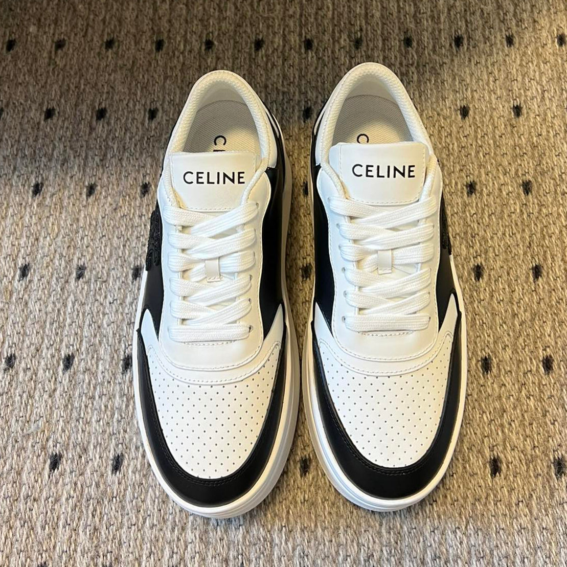 BLOCK SNEAKER WITH TRIOMPHE IN WHITE MIX BLACK CALFSKIN - 35