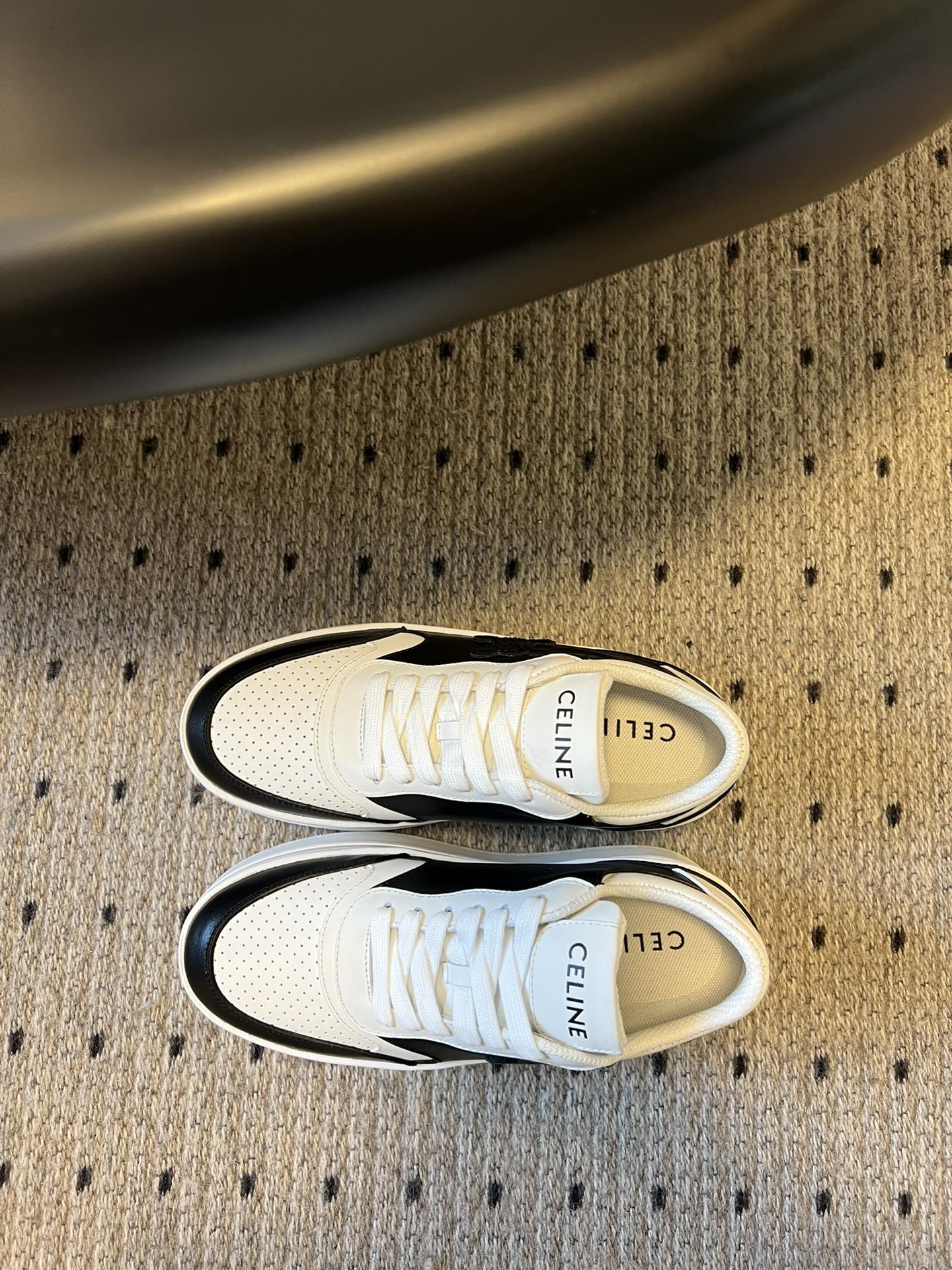 BLOCK SNEAKER WITH TRIOMPHE IN WHITE MIX BLACK CALFSKIN - 35