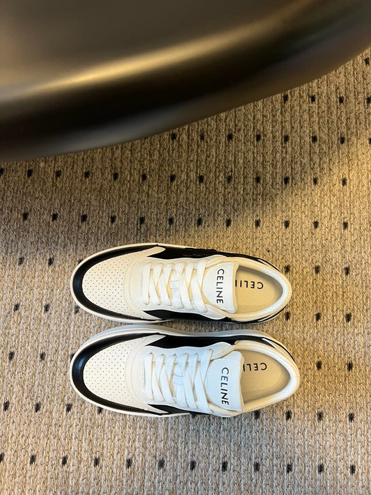 BLOCK SNEAKER WITH TRIOMPHE IN WHITE MIX BLACK CALFSKIN - 35