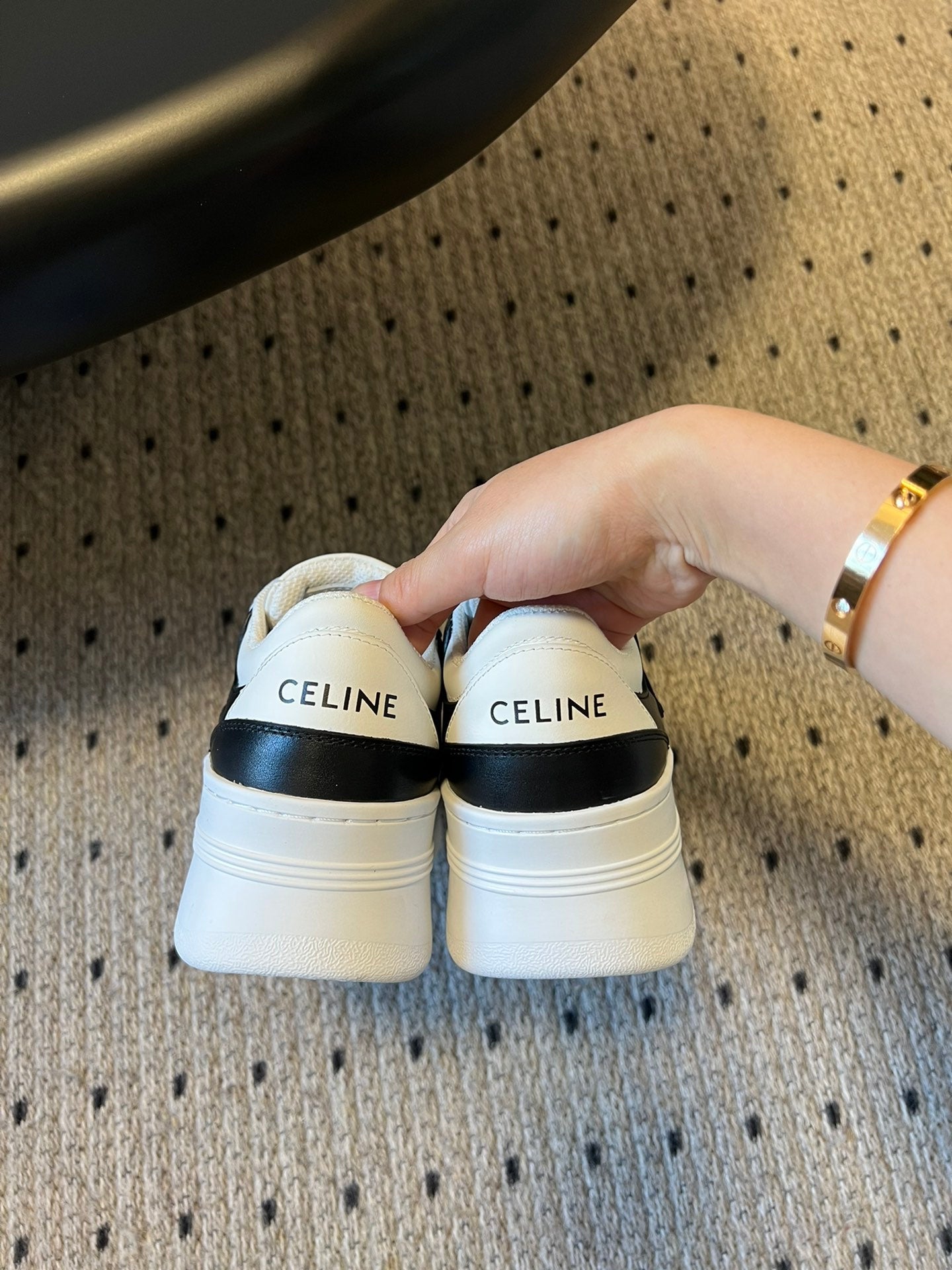 BLOCK SNEAKER WITH TRIOMPHE IN WHITE MIX BLACK CALFSKIN - 35