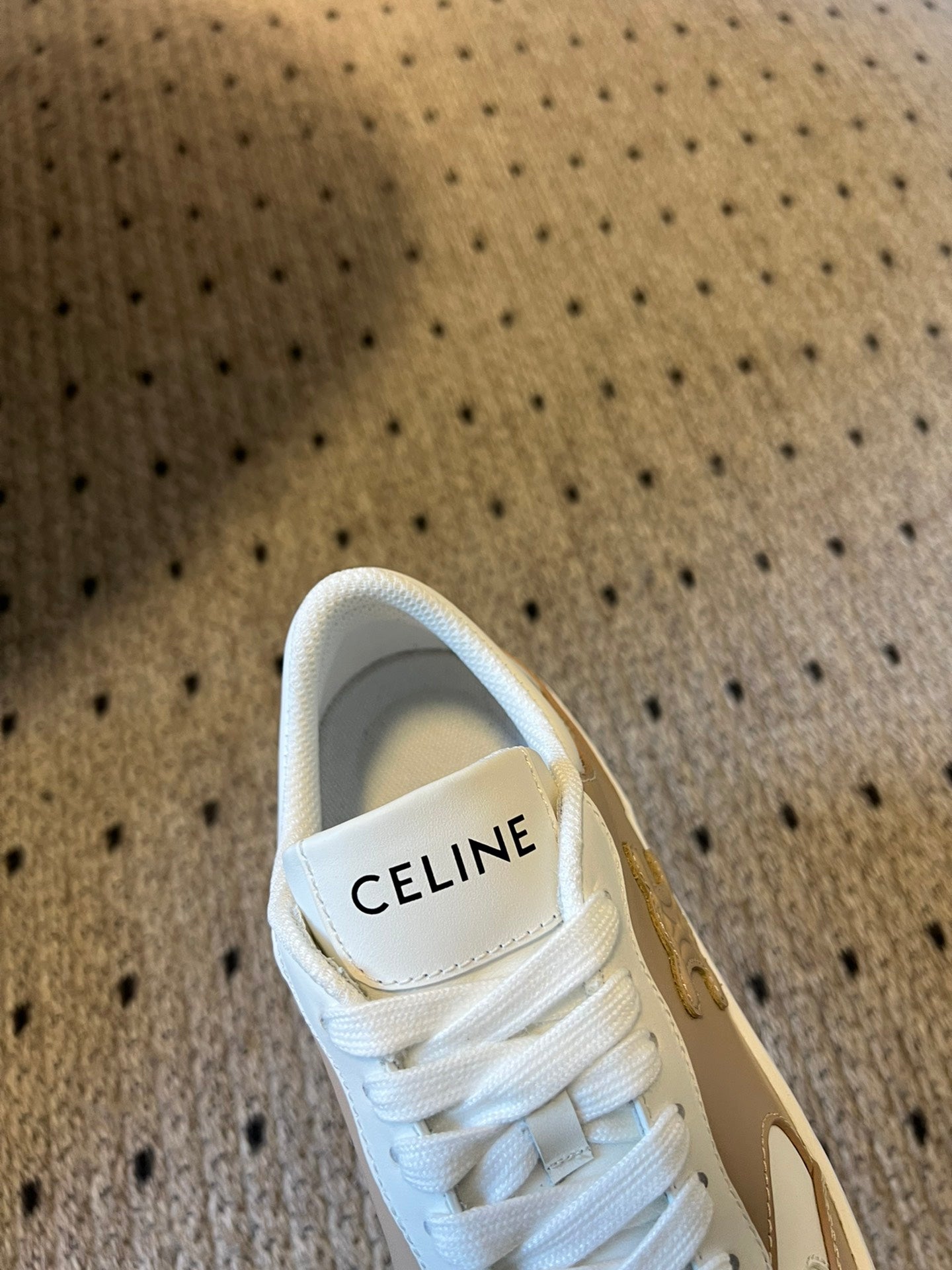 BLOCK SNEAKER WITH TRIOMPHE IN WHITE MIX SAND BROWN CALFSKIN - 35