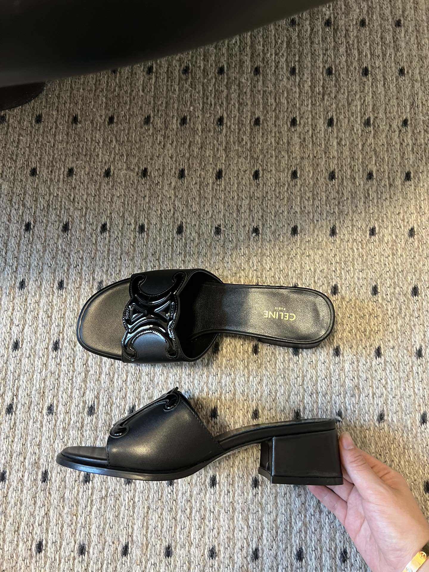CLEMENCE MULE IN BLACK LAMBSKIN AND PATENT CALFSKIN - 35