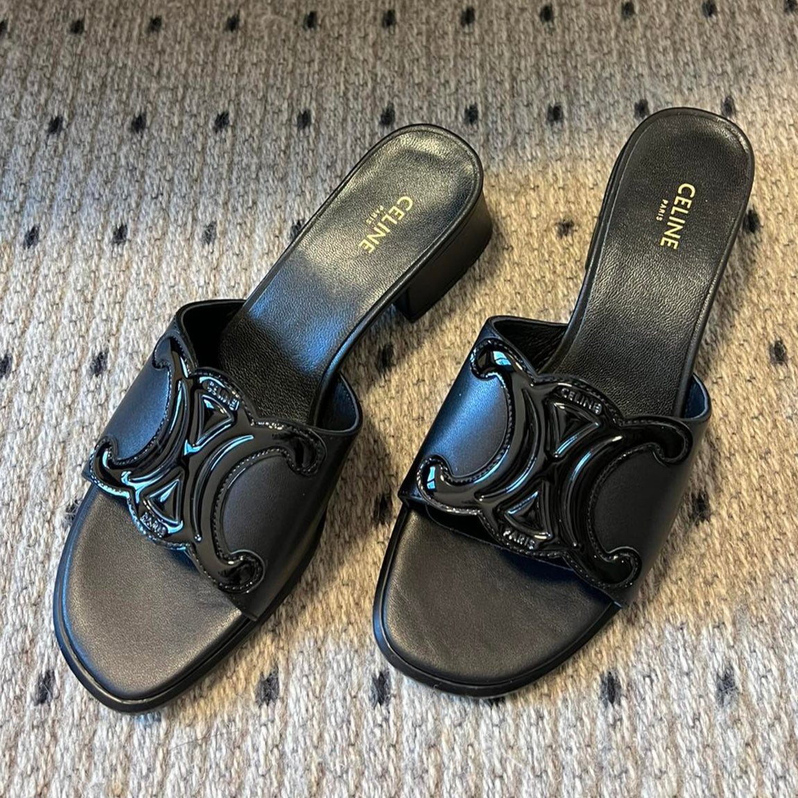 CLEMENCE MULE IN BLACK LAMBSKIN AND PATENT CALFSKIN - 35