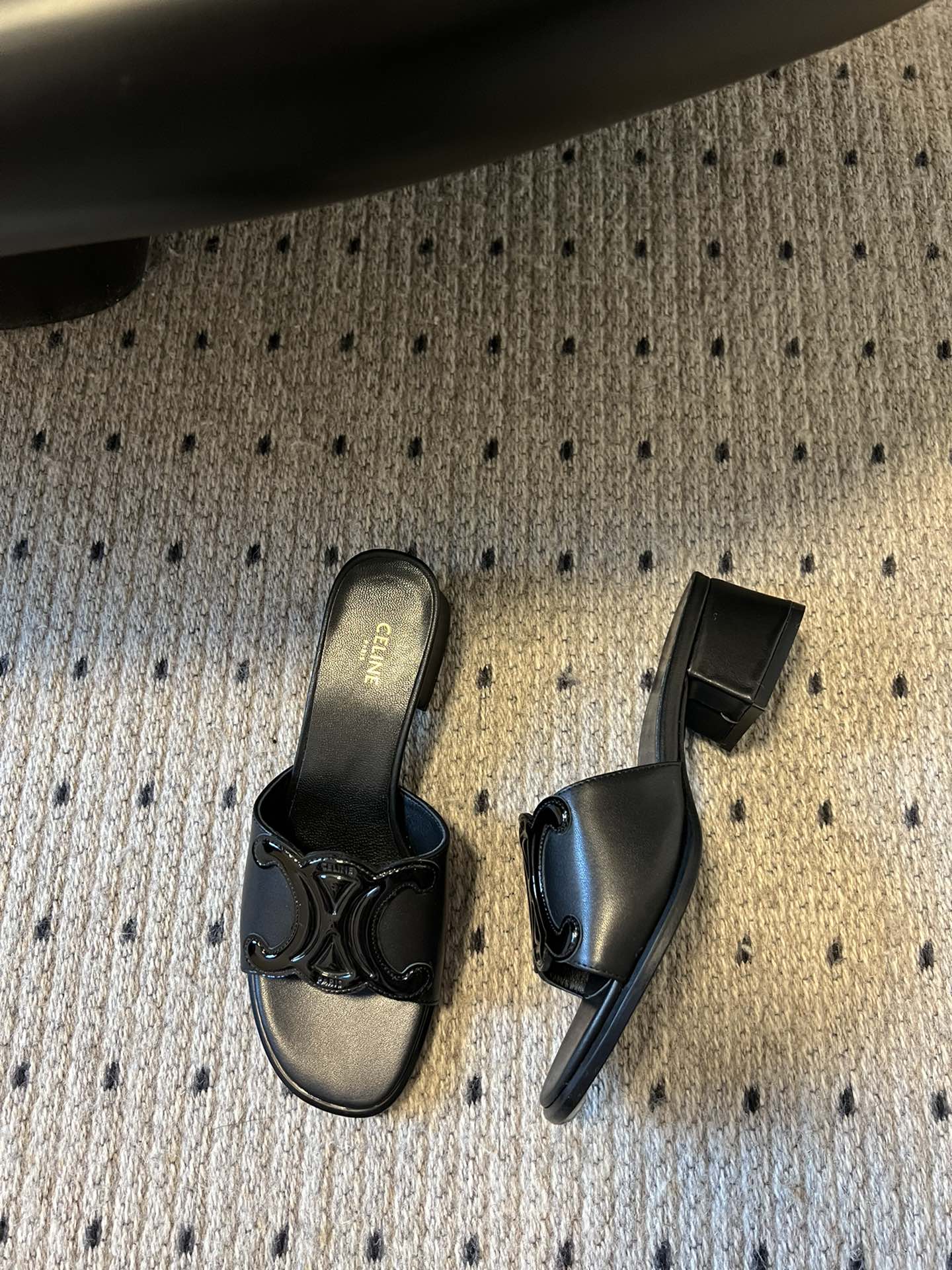 CLEMENCE MULE IN BLACK LAMBSKIN AND PATENT CALFSKIN - 35