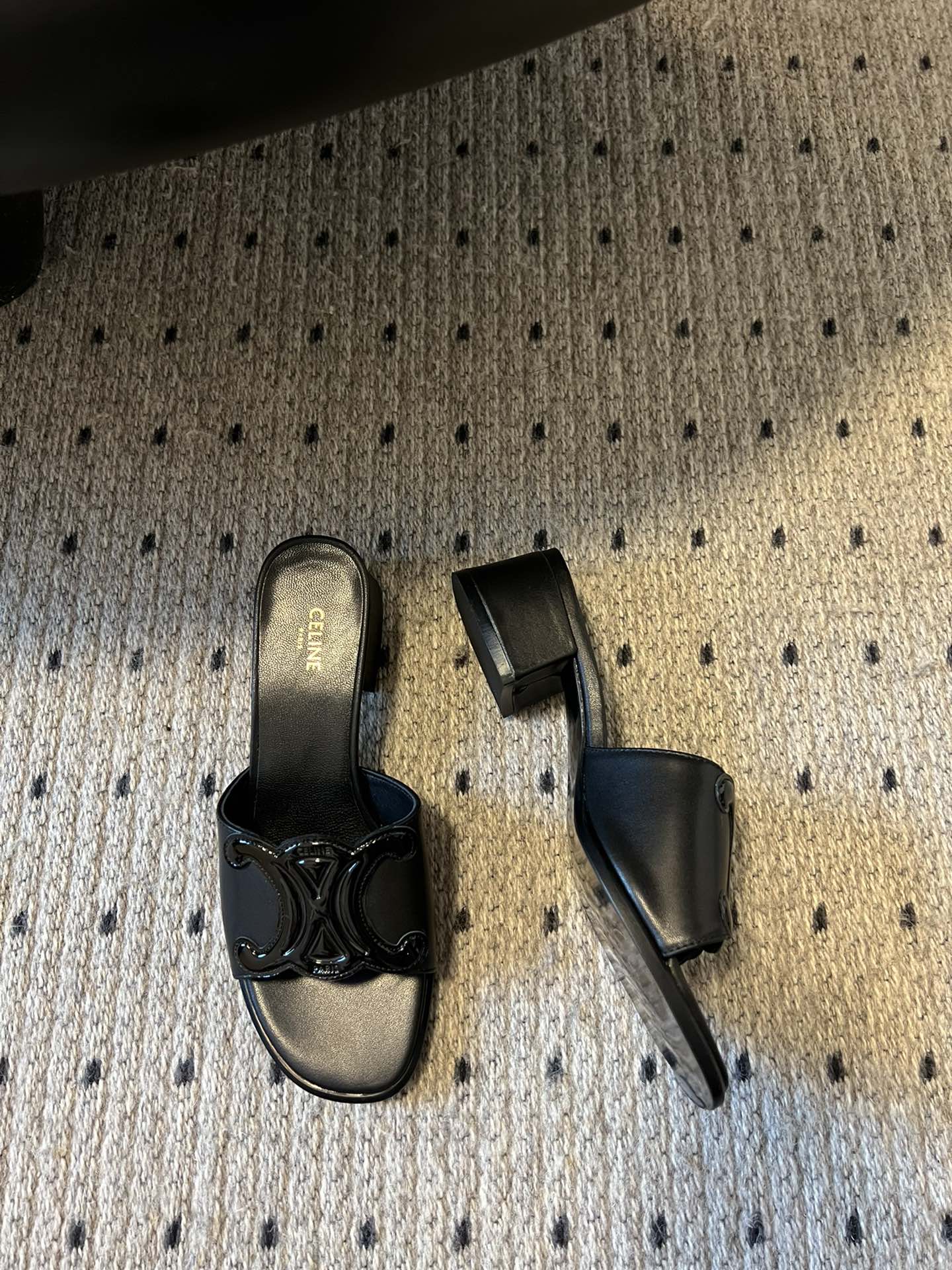 CLEMENCE MULE IN BLACK LAMBSKIN AND PATENT CALFSKIN - 35
