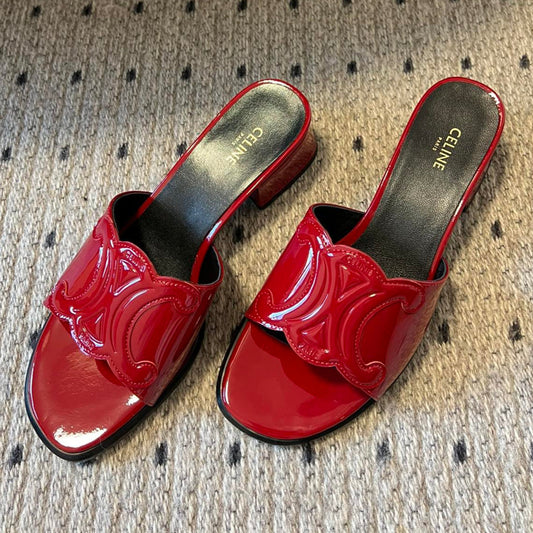 CLEMENCE MULE IN RUBY RED LAMBSKIN AND PATENT CALFSKIN - 35