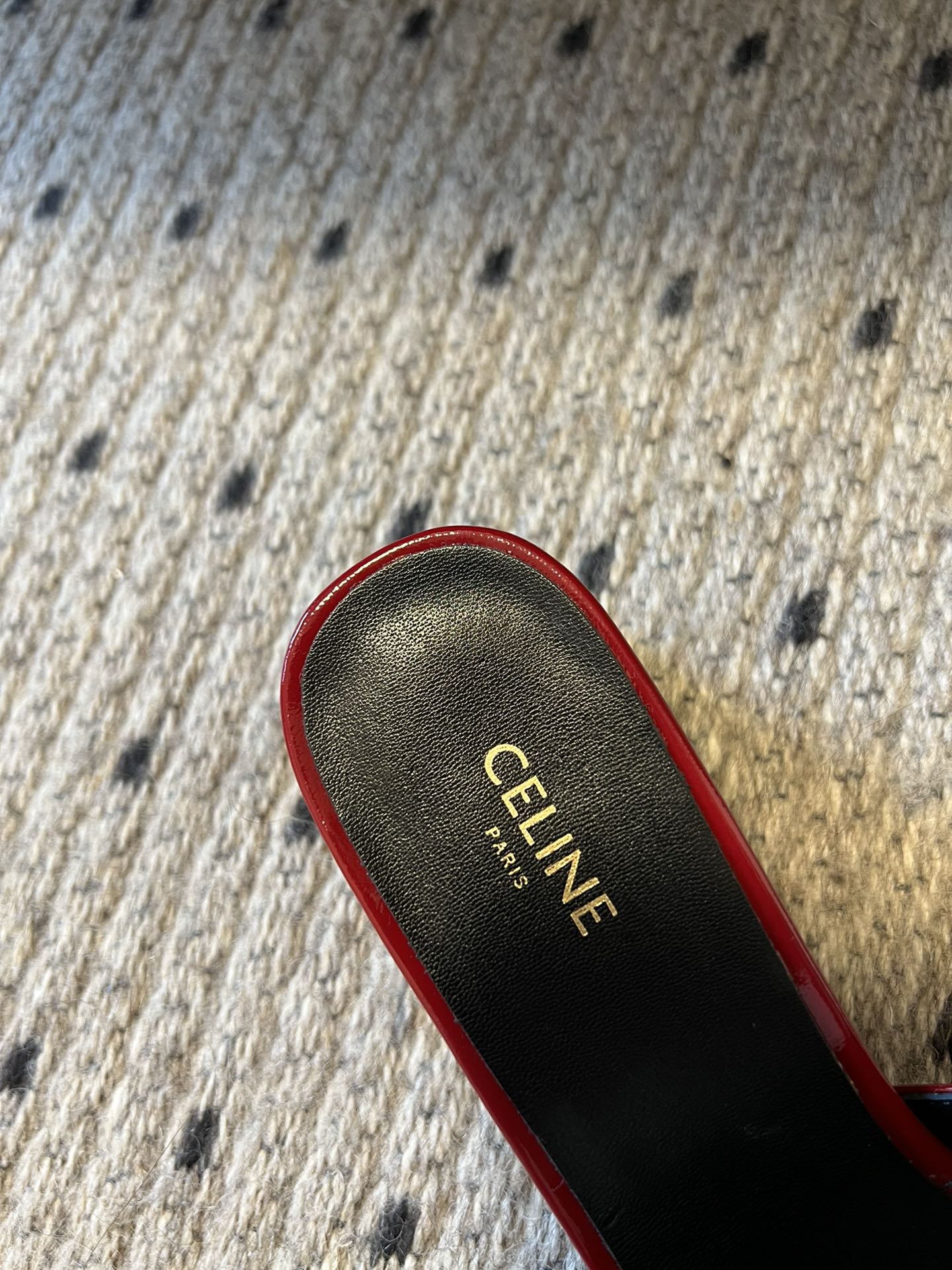 CLEMENCE MULE IN RUBY RED LAMBSKIN AND PATENT CALFSKIN - 35