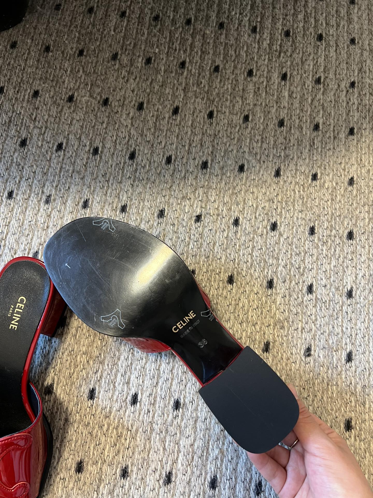 CLEMENCE MULE IN RUBY RED LAMBSKIN AND PATENT CALFSKIN - 35