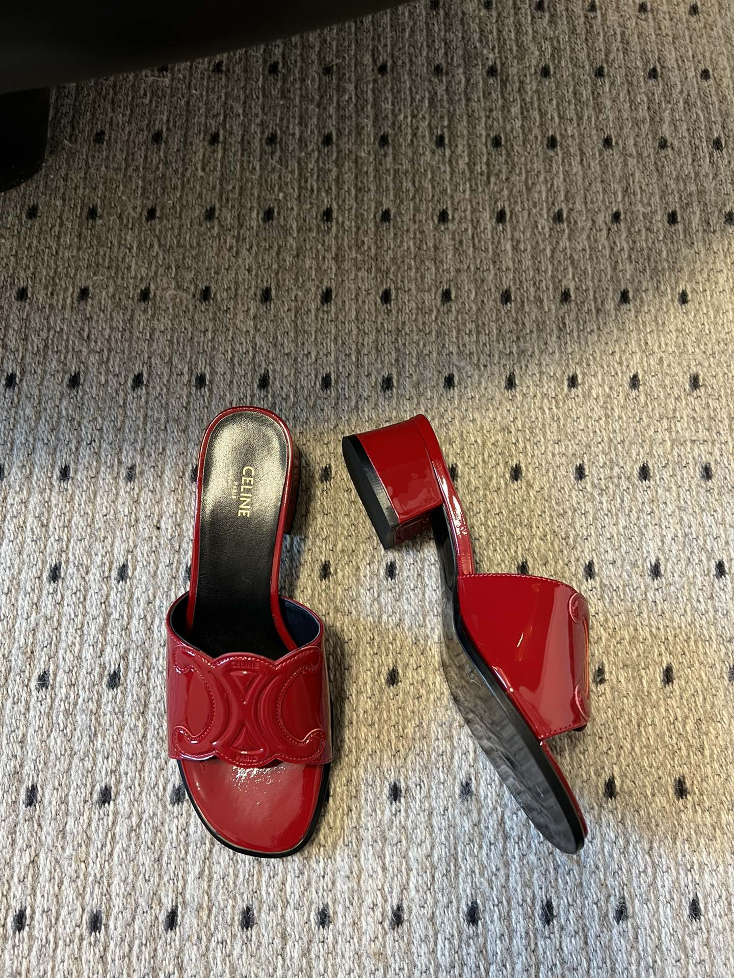 CLEMENCE MULE IN RUBY RED LAMBSKIN AND PATENT CALFSKIN - 35
