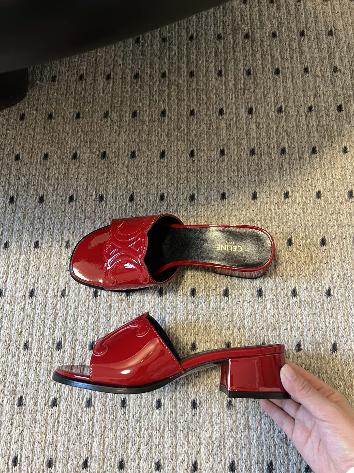 CLEMENCE MULE IN RUBY RED LAMBSKIN AND PATENT CALFSKIN - 35