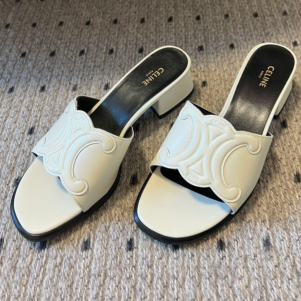 CLEMENCE MULE IN WHITE LAMBSKIN AND PATENT CALFSKIN - 35