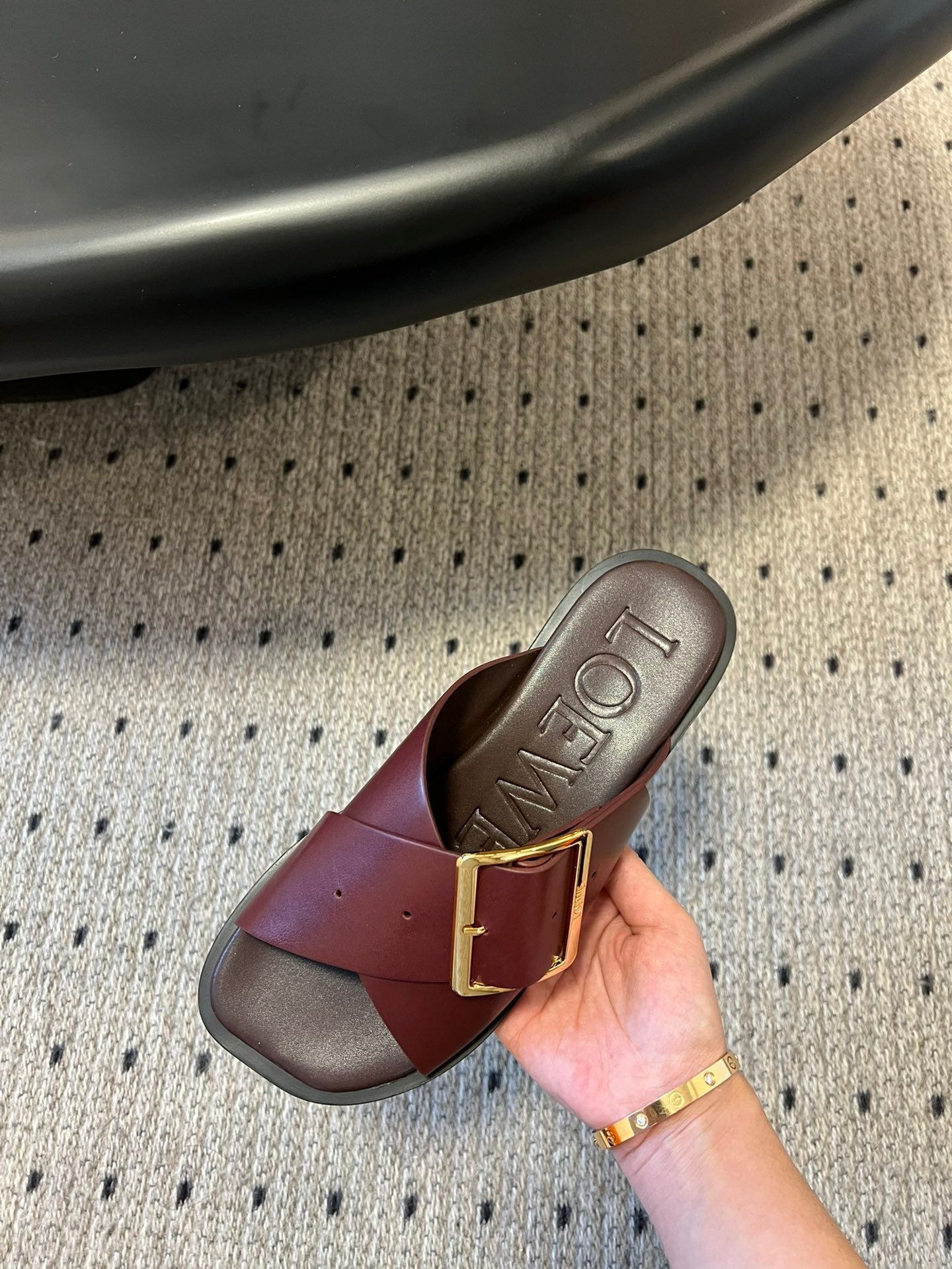 PETAL BELT FLAT SANDAL IN SANGRIA RED CALFSKIN - 35