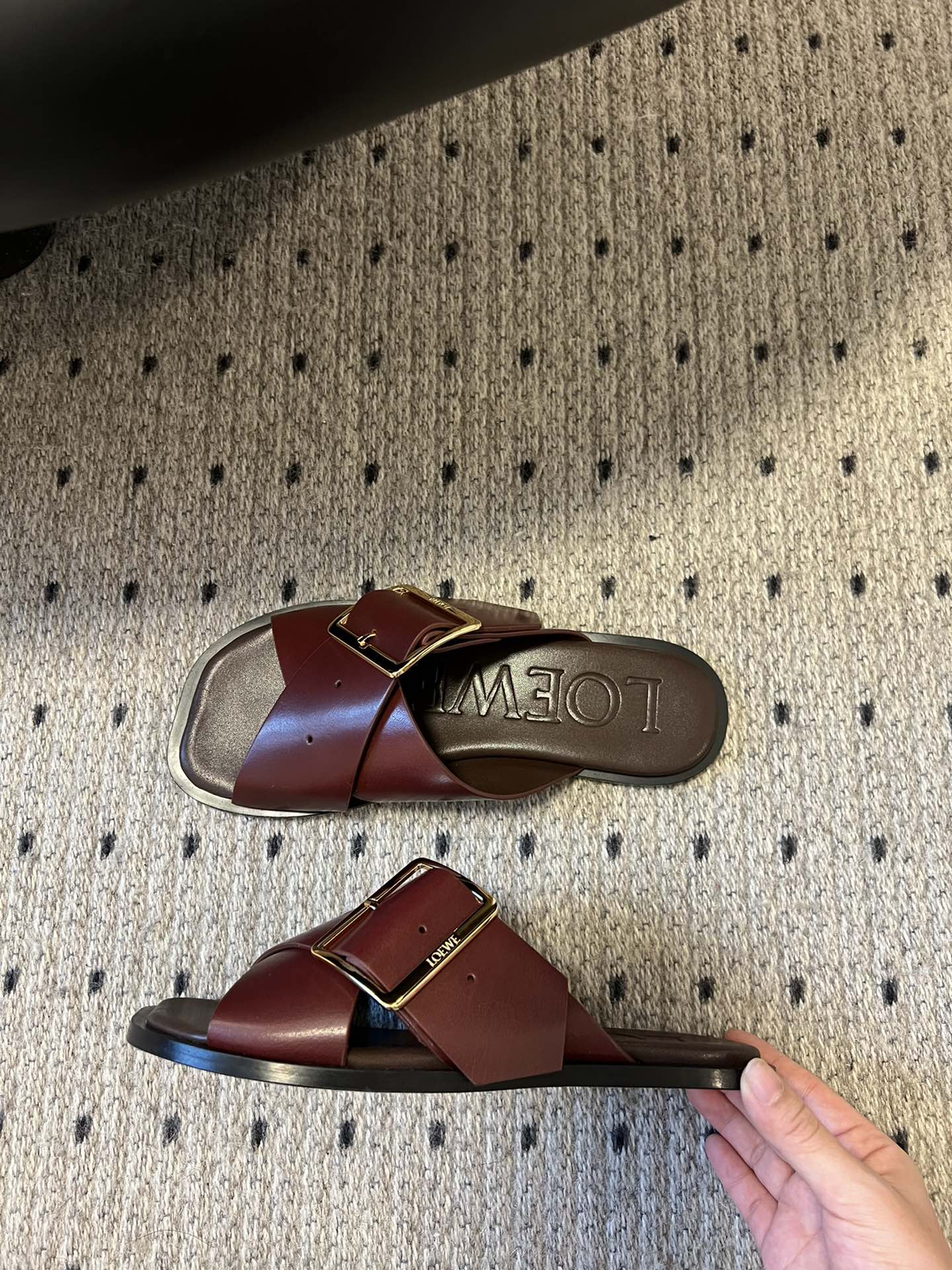 PETAL BELT FLAT SANDAL IN SANGRIA RED CALFSKIN - 35