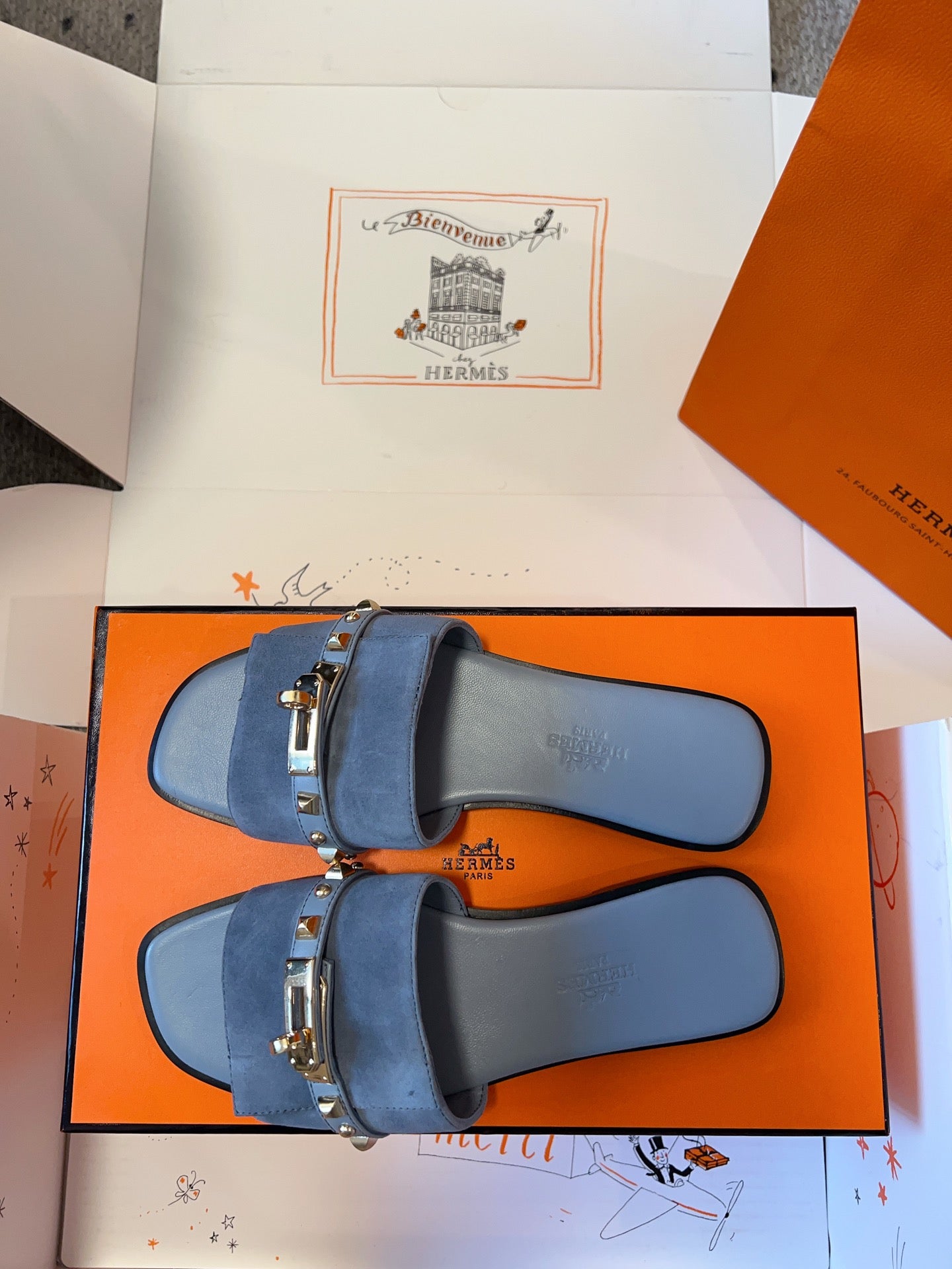GIULIA FLAT SANDAL IN CERULEAN BLUE SUEDE - 35