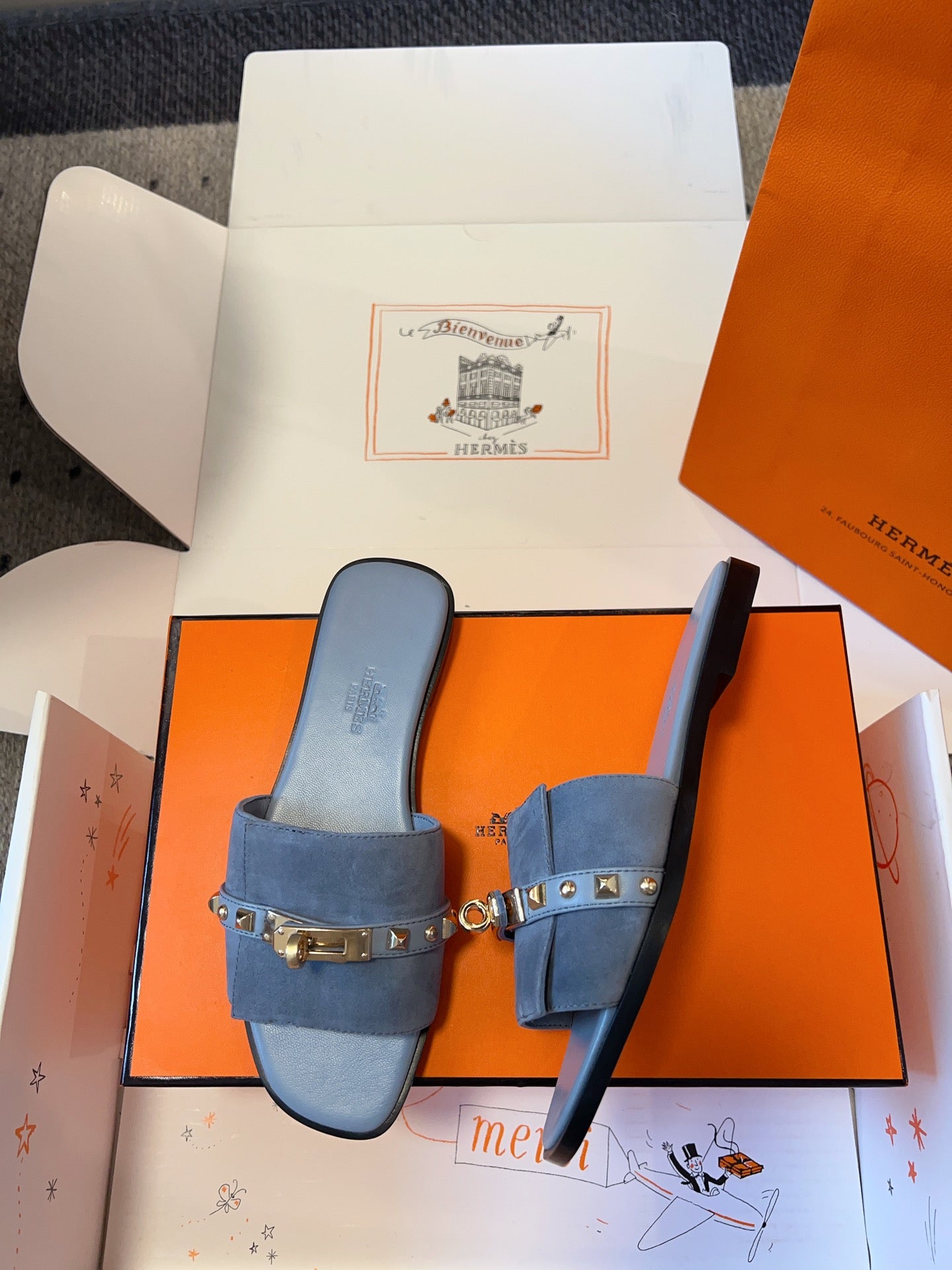 GIULIA FLAT SANDAL IN CERULEAN BLUE SUEDE - 35