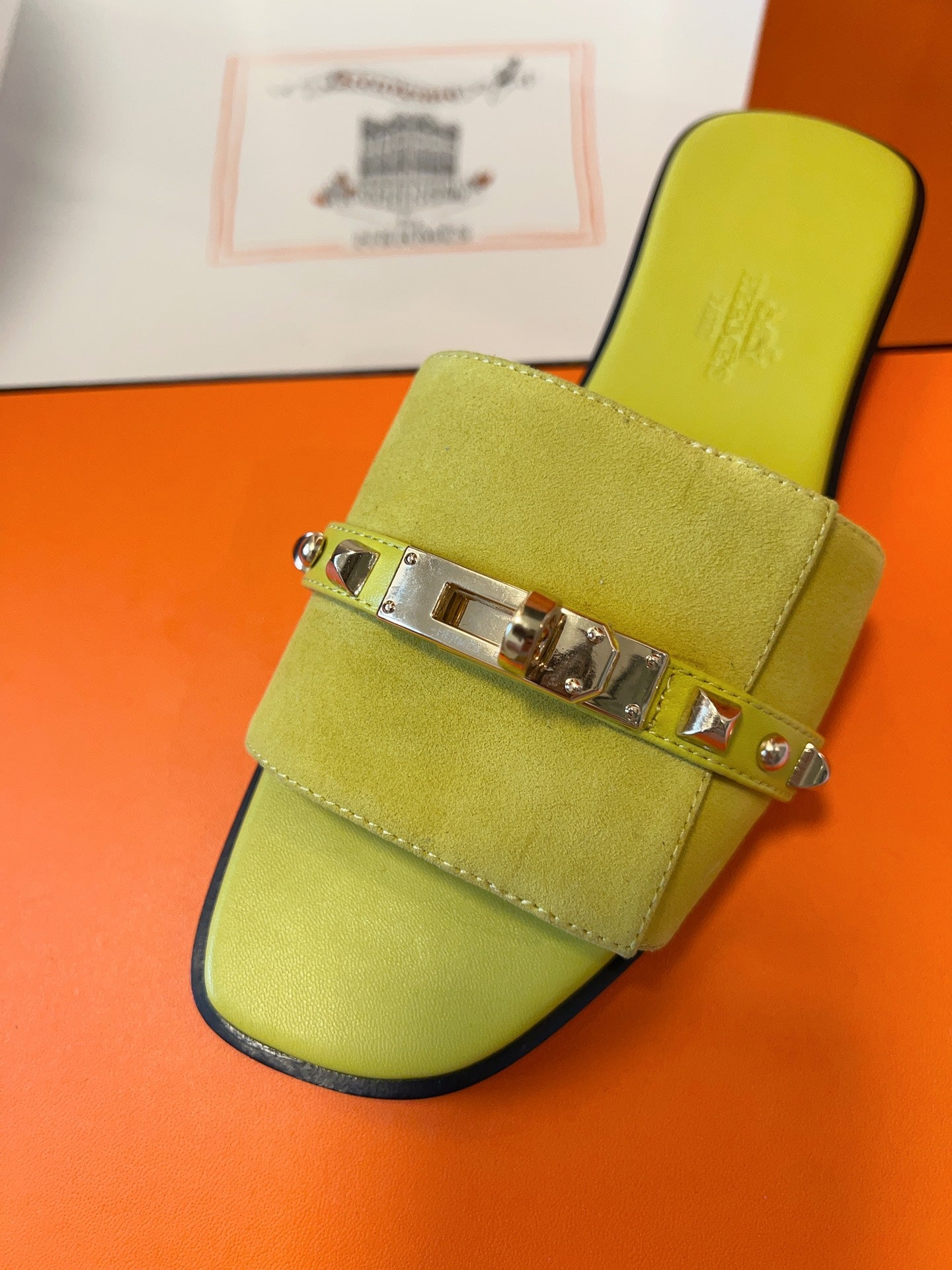 GIULIA FLAT SANDAL IN NEON YELLOW SUEDE - 35