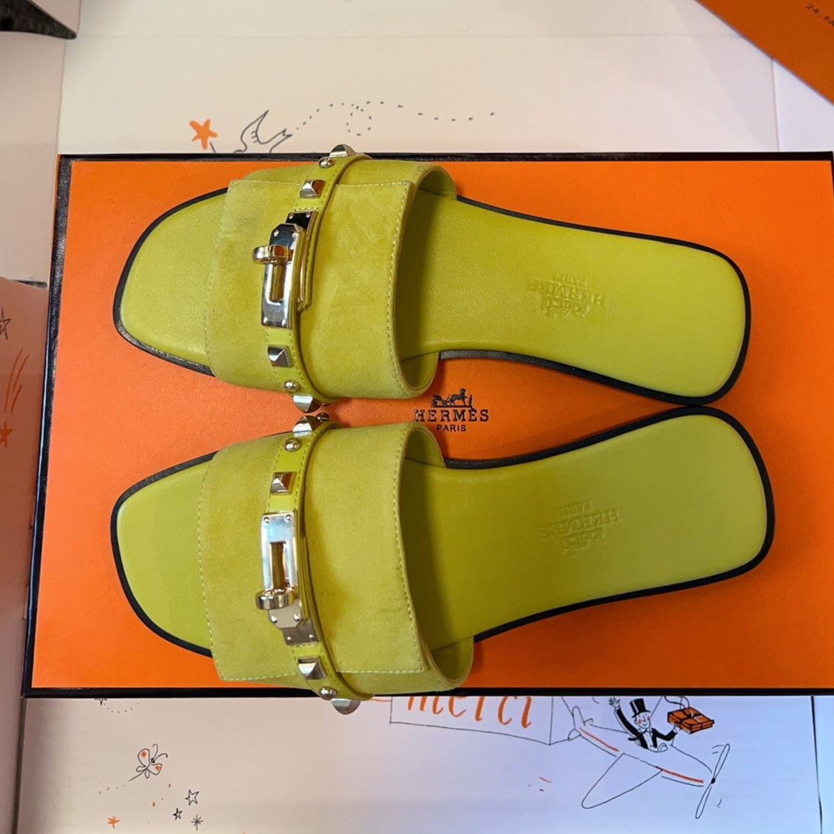 GIULIA FLAT SANDAL IN NEON YELLOW SUEDE - 35