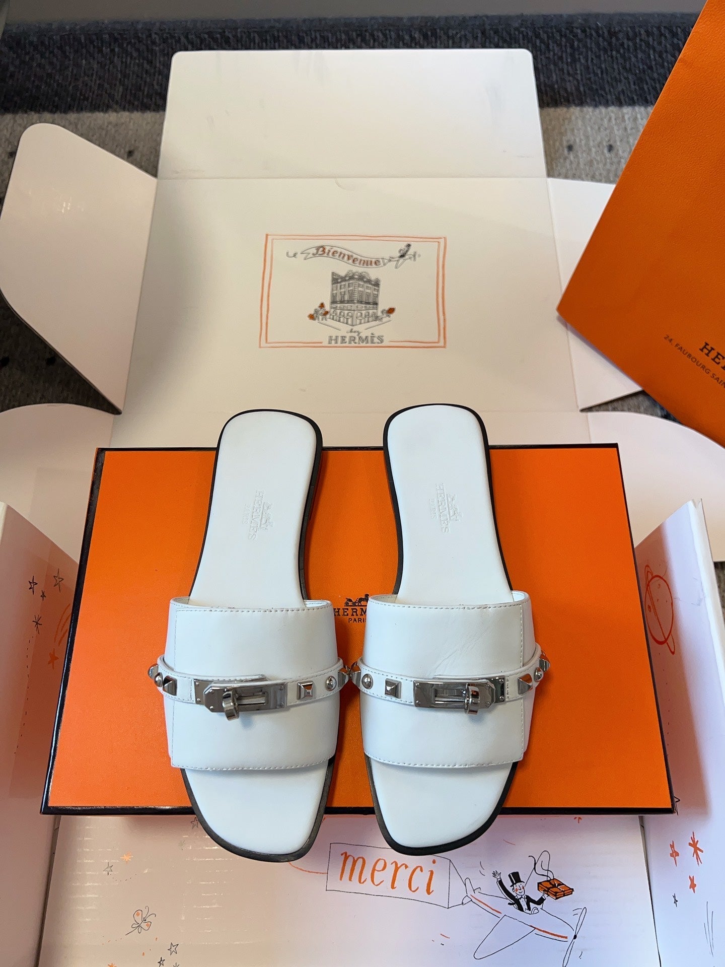 GIULIA FLAT SANDAL IN WHITE CALFSKIN - 35