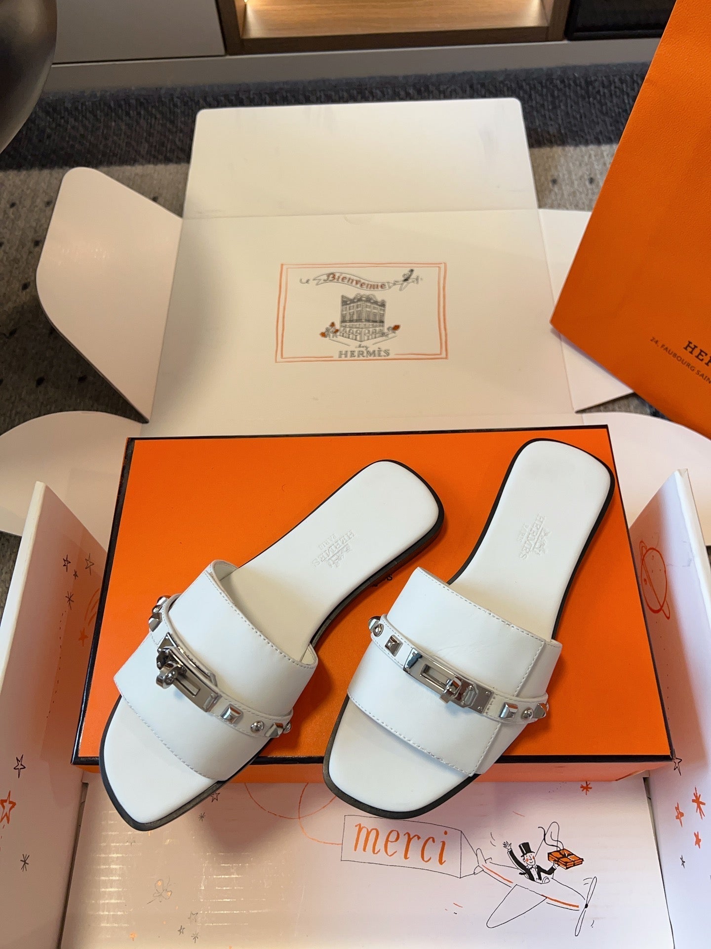 GIULIA FLAT SANDAL IN WHITE CALFSKIN - 35